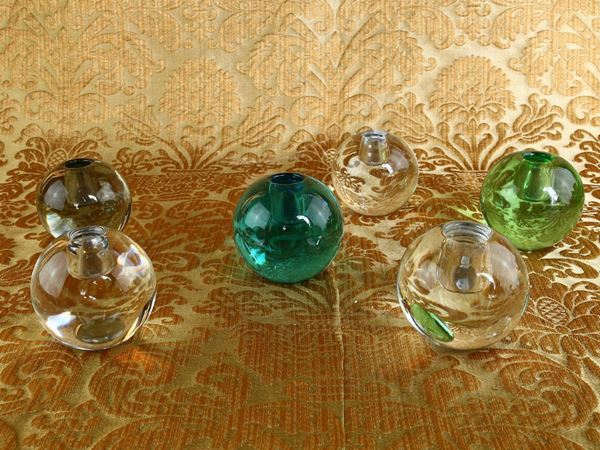 Series of six Cenedese candle holders in sommerso glass