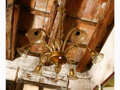 Lampadario in Vetro Soffiato di Murano Color Ambra
