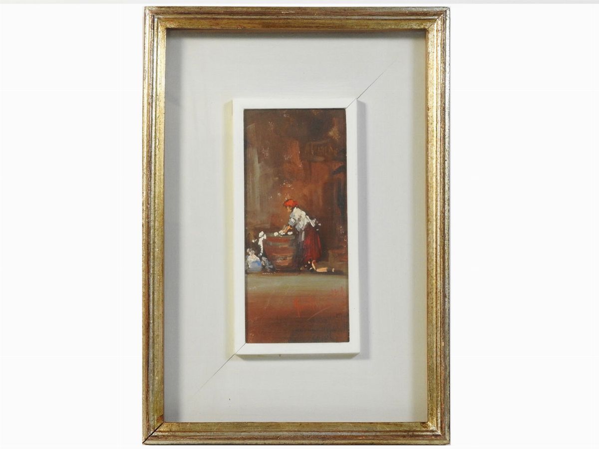 Norberto Martini - Scorcio di Paese e Lavandaia