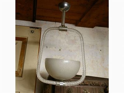 Piccolo Lampadario Ad Anello in Vetro Soffiato Incolore di Murano