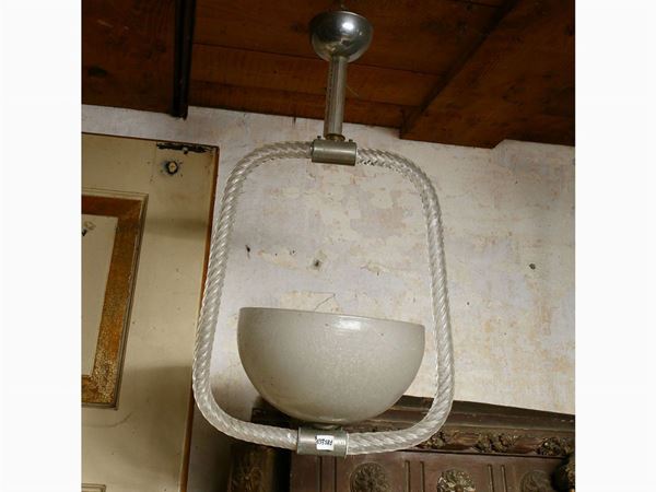 Small ring chandelier in colorless Murano blown glass