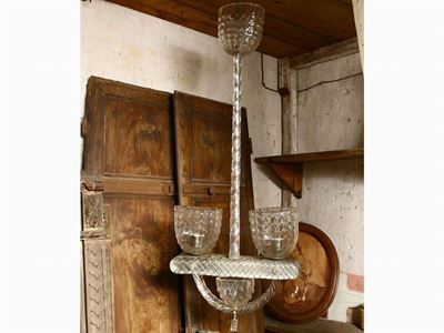 Lampadario in Vetro Soffiato Incolore di Murano