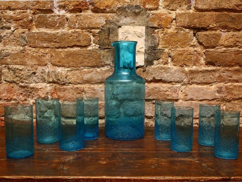 Set da Bibita in Vetro Soffiato Azzurro