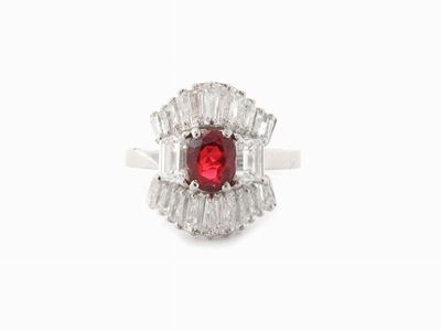 Anello Ballerina in Platino con Diamanti e Rubino