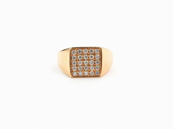 Pink gold chevalier ring with diamonds