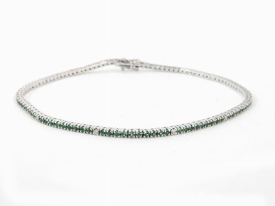 Bracciale Tennis in Oro Bianco con Diamanti e Smeraldi