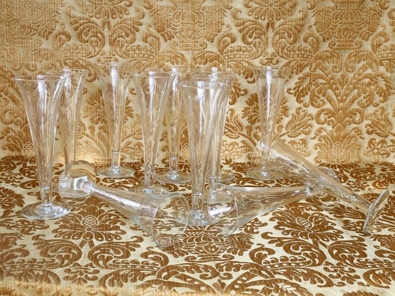 Serie di Dodici Flute in Vetro Soffiato di Murano