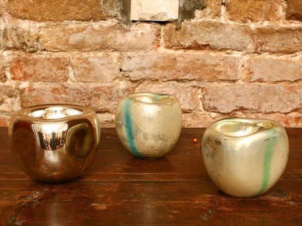 Three small silver-plated blown glass vases
