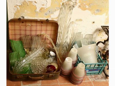 Miscellanea di Elementi in Vetro Soffiato, Pressato e Pulegoso per Comporre Applique e Lampadari