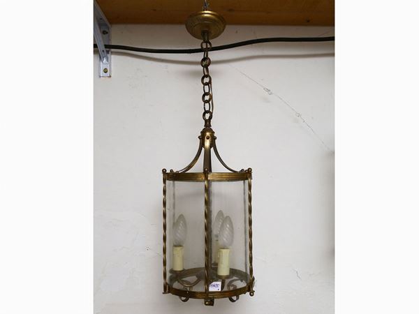 Cylindrical lantern in brass and glass