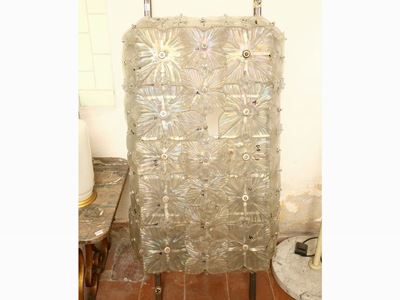Grande Lampadario a Plafoniera in Vetro Soffiato Incolore di Murano