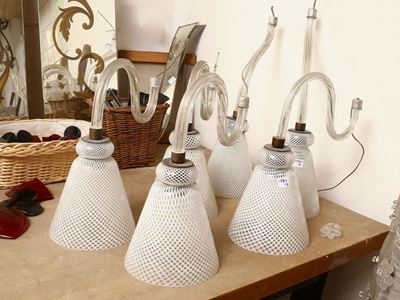Sei Bracci Portacandela in Vetro Soffiato Incolore di Murano