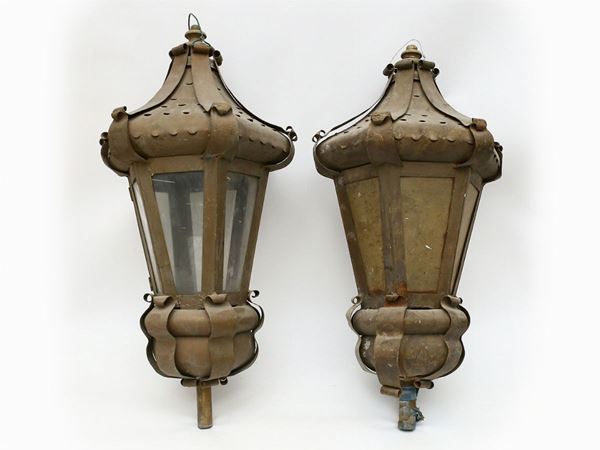 Three metal lanterns and tole