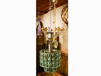 Lampadario in Metallo Cromato e Cristallo