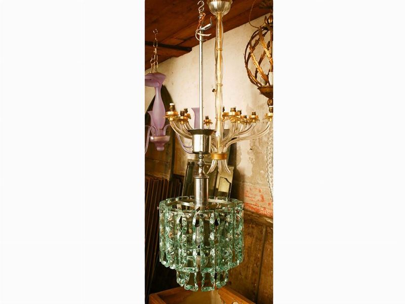 Lampadario in Metallo Cromato e Cristallo
