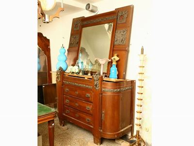 Cassettone con Specchiera Impiallacciato in Satinwood