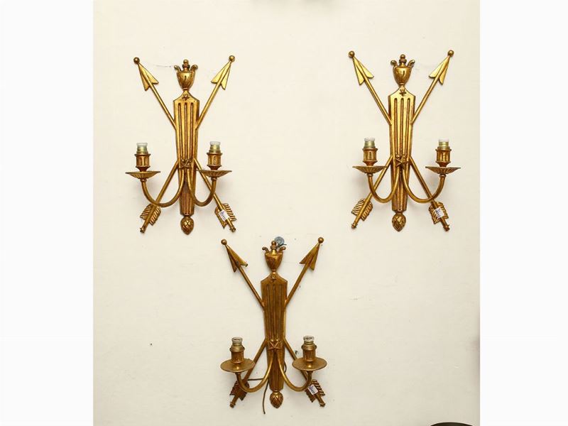 Serie di Tre Applique in Metallo Dorato