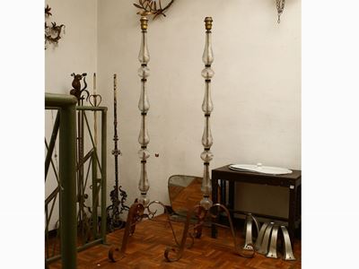 Coppia di Piantane in Vetro Soffiato Incolore di Murano