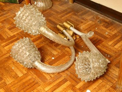 Coppia di Applique in Vetro Soffiato Incolore Barovier
