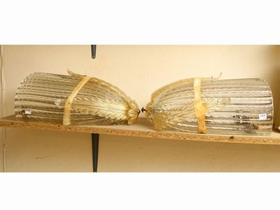 Coppia di Grandi Applique in Vetro Soffiato di Incolore di Murano