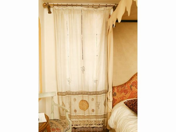 Pair of white linen curtains