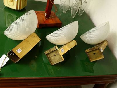 Tre Applique con Coppe a Reticello in Vetro Soffiato di Murano