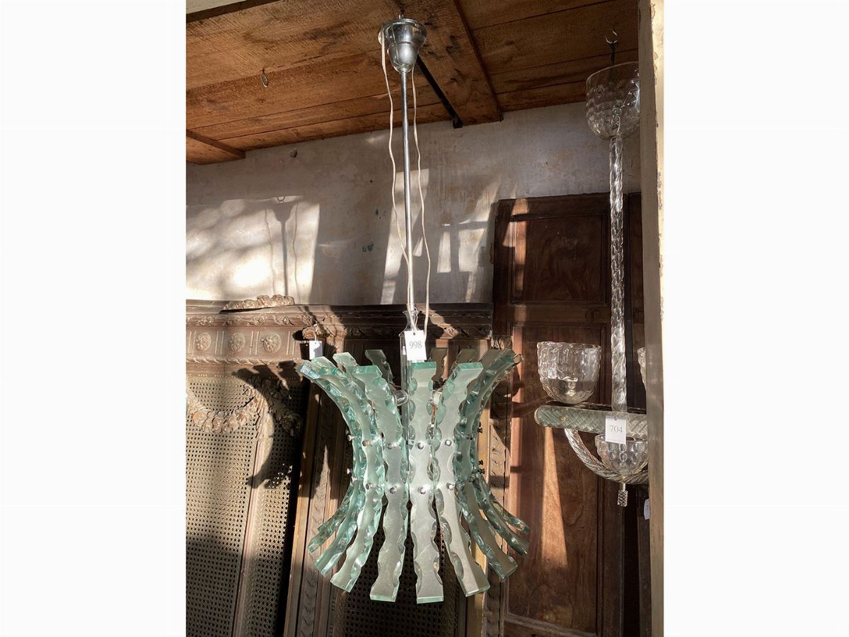 Lampadario in Metallo Cromato e Cristallo
