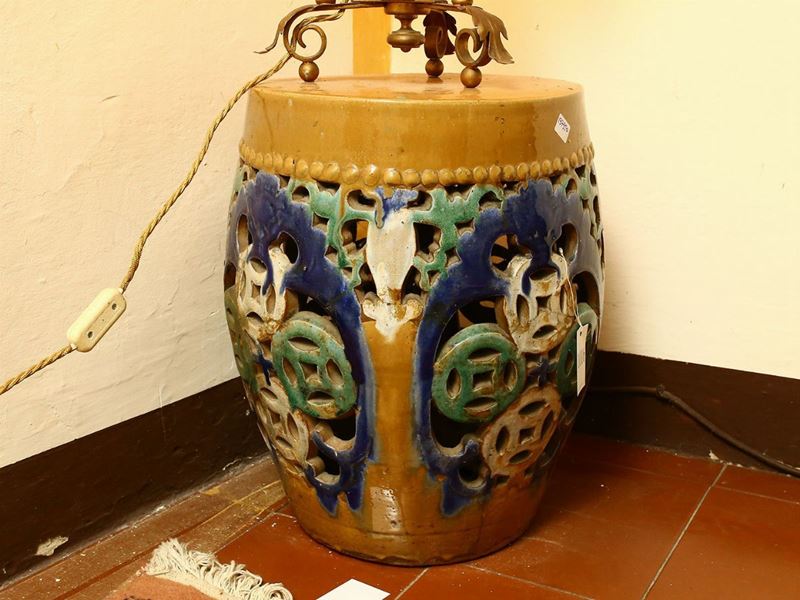 Sgabello a Tamburo in Terracotta Invetriata