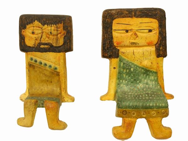 Coppia di figure decorative in ceramica, Fantoni