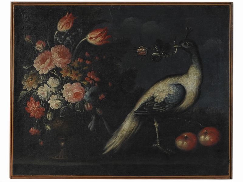 Giuseppe Pesci - Natura Morta con Fiori, Frutta e Pavone