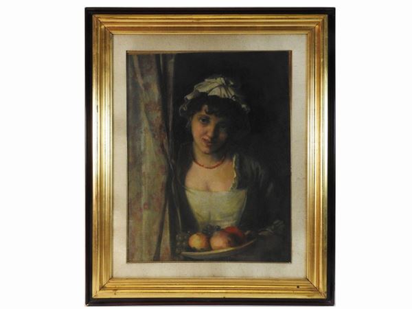 Angiolo Romagnoli - Donna con piatto di frutta