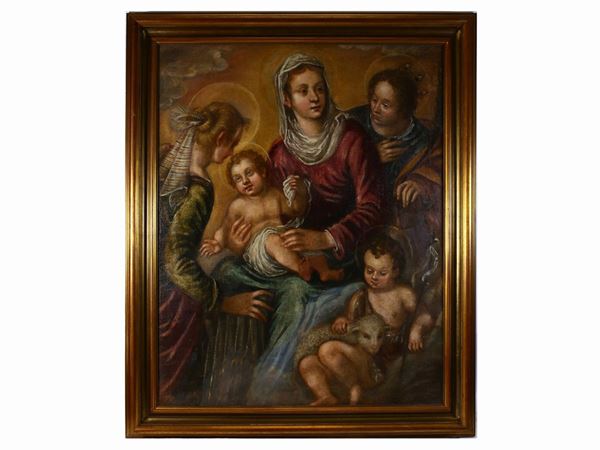 Scuola di Jacopo Robusti, detto il Tintoretto - Madonna with child, San Giovannino, Santa Caterina d'Alessandria and Santa Margherita d'Antiochia