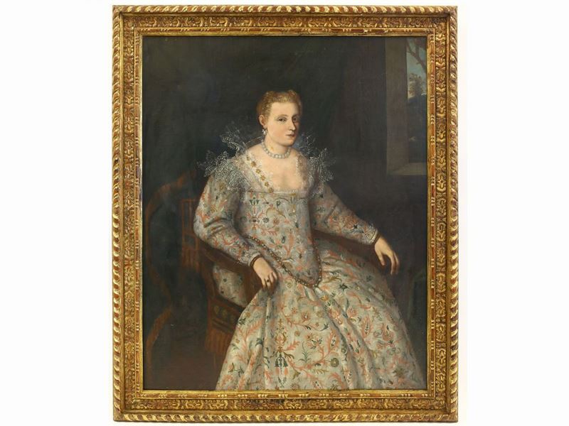 Bottega di Francesco Montemezzano - Ritratto di Gentildonna in Abito Bianco