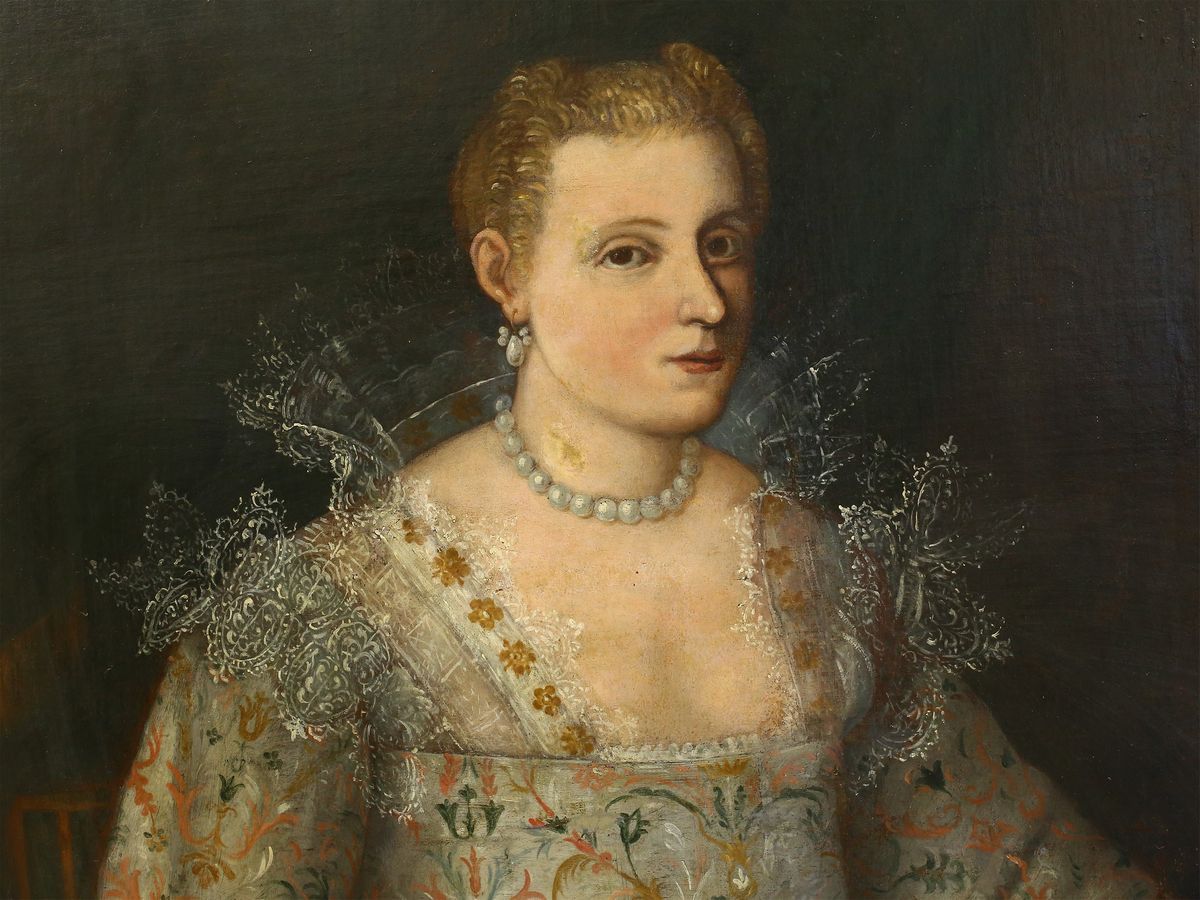Bottega di Francesco Montemezzano - Ritratto di Gentildonna in Abito Bianco