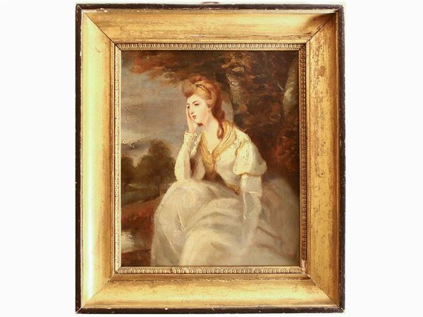 Seguace di Joshua Reynolds - Dama in un paesaggio