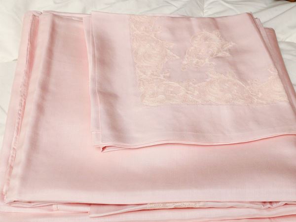 Pink silk and lace wedding suit