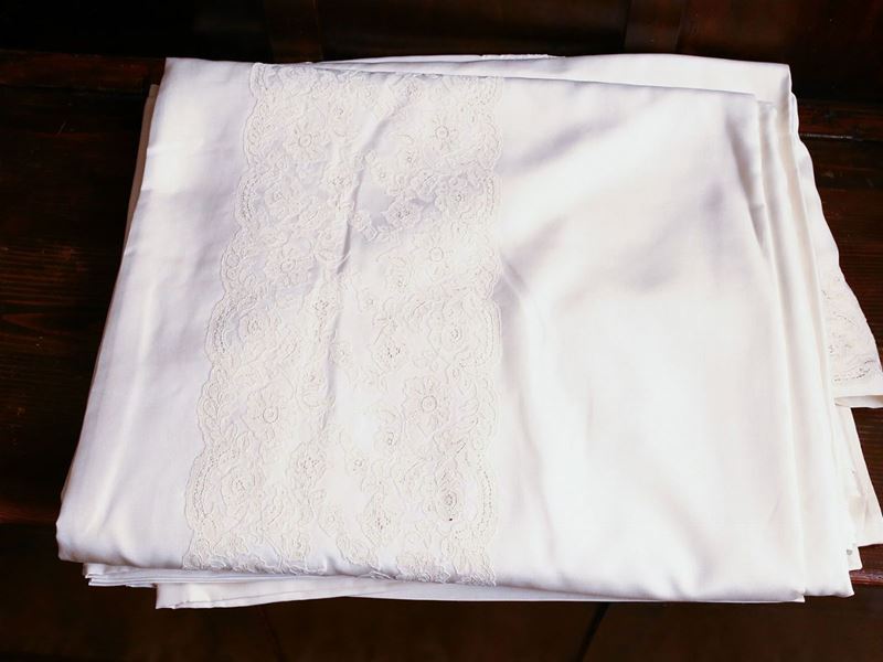 Completo Matrimoniale e Copriletto in Seta e Pizzo Avorio