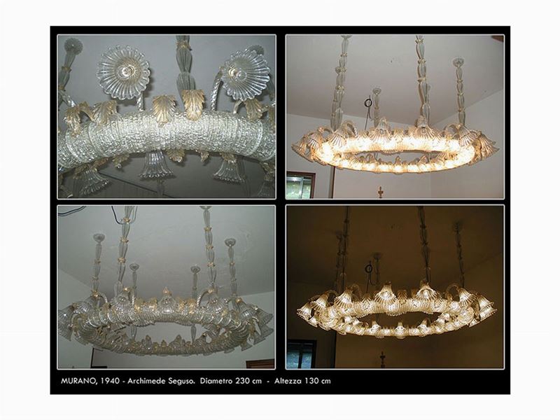 Grande Lampadario in Vetro Soffiato Archimede Seguso