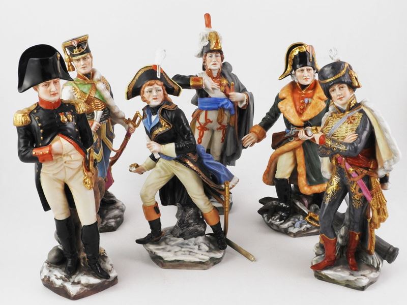 Serie di Sei Figure Napoleoniche in Porcellana Policroma, Richard Ginori