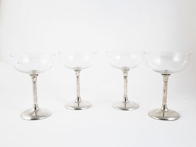 Serie di Dodici Calici da Champagne in Cristallo e Argento