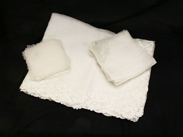 White silk and linen organza tablecloth