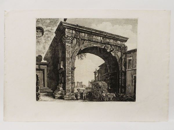 Luigi Rossini - Veduta dell'Arco di Gallieno nella Via Tiburtina