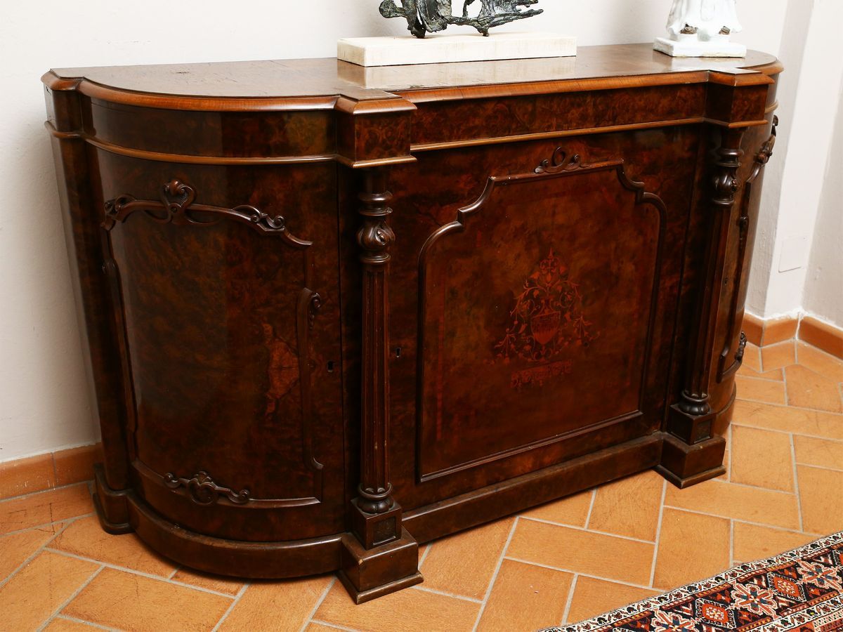 Credenza Impiallacciata in Radica di Noce e Altre Essenze