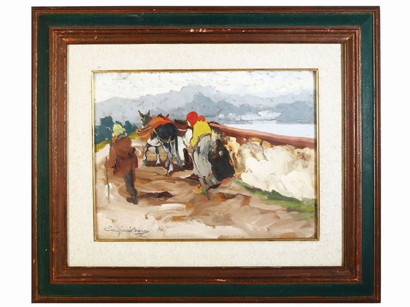 Basso Ragni - Scorcio di Paesaggio con Figure