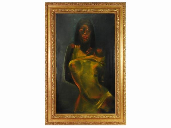 Alfio Rapisardi : Female portrait with yellow dress  - Auction Modern and Contemporary Art - Maison Bibelot - Casa d'Aste Firenze - Milano