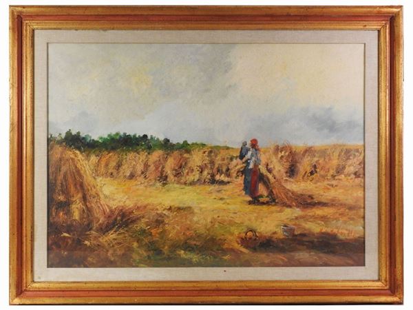 Norberto Martini : Wheat field with figures 1974  - Auction Modern and Contemporary Art - Maison Bibelot - Casa d'Aste Firenze - Milano