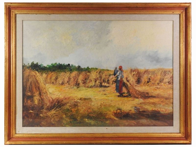 Norberto Martini - Campo di Grano con Figure 1974