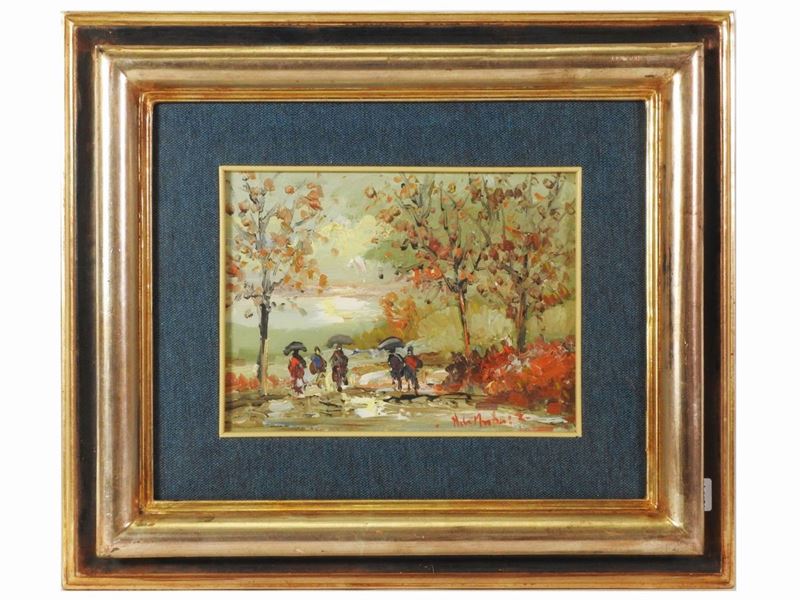 Norberto Martini - Paesaggio Autunnale con Personaggi