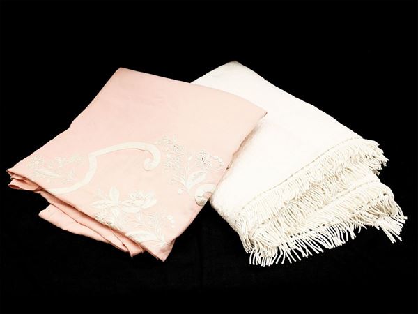 Two pink and white piquet cotton bedspreads
