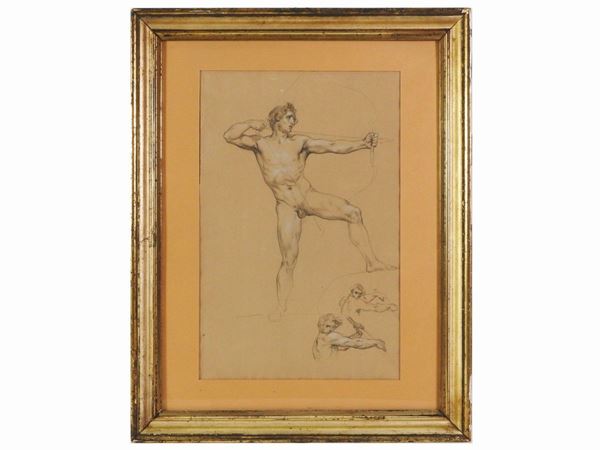 Academic study of a male nude with an arch  (early 20th century)  - Auction Furniture, silvers, paintings and antique curiosities partly from Villa Mannelli - Maison Bibelot - Casa d'Aste Firenze - Milano